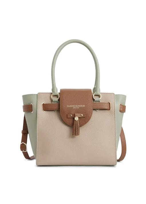 Windsor Tote Bag - Mint, Stone and Tan Leather